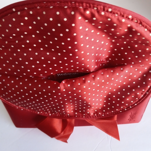 YvesSaintLaurent holiday/evening clutch purse red satin small polka dot print li - Picture 4 of 6